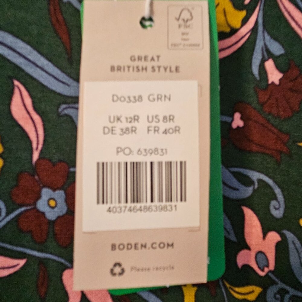 NWT Boden Crew Neck Jersey Midi Dress Green Floral  Size 8R - Picture 11 of 12